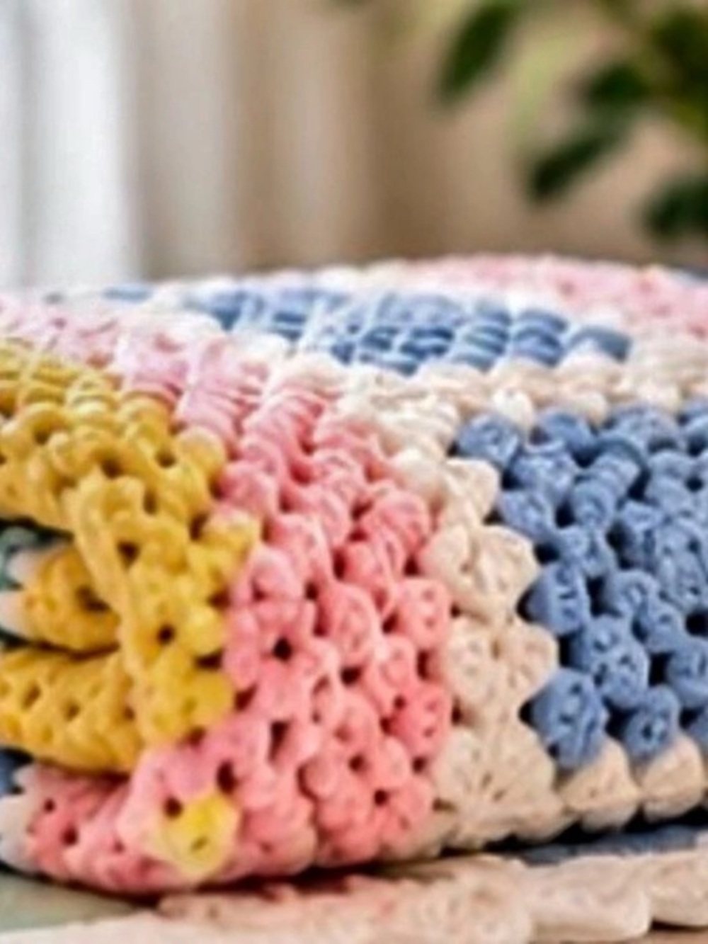 Crochet Geometric Quilt in Blue & Pink
